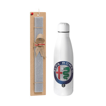 Alfa Romeo, Easter Set, metallic stainless thermos bottle (500ml) & scented flat Easter candle (30cm) (GRAY)