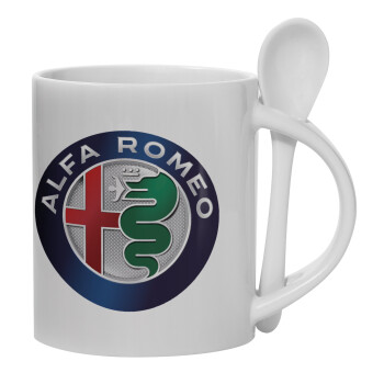 Alfa Romeo, Ceramic coffee mug with Spoon, 330ml (1pcs)