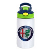 Children's hot water bottle, stainless steel, with safety straw, green, blue (350ml)