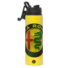 Metallic water bottle with safety lid, 850ml aluminum