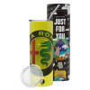 Neon Yellow Travel Tumbler, with metal straw (Stainless steel 304 Food grade, BPA free, 600ml)