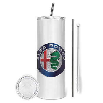 Alfa Romeo, Eco friendly stainless steel tumbler 600ml, with metal straw & cleaning brush