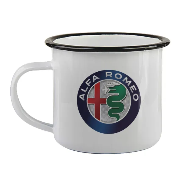 Alfa Romeo — Enamel mug with black rim, 360ml