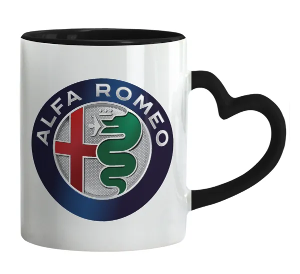 Alfa Romeo — Mug heart black handle, ceramic, 330ml