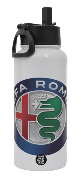 Alfa Romeo — Metal mug thermo White with Straw and Spout Lid (Stainless steel), double wall, 950ml