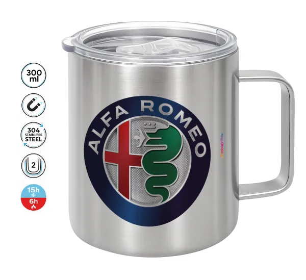 Alfa Romeo — Double-walled stainless steel mug 300ml with temperature-retaining lid