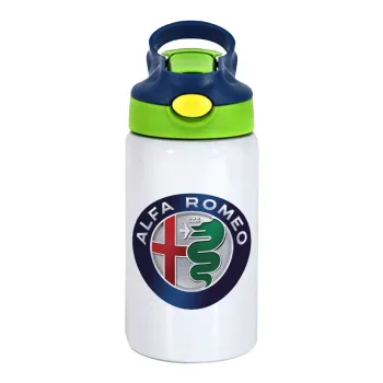 Alfa Romeo, Children's hot water bottle, stainless steel, with safety straw, green, blue (350ml)