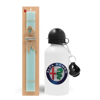 Alfa Romeo, Easter Set, metallic aluminum water bottle (500ml) & scented flat candle (30cm) (TURQUOISE)