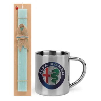 Alfa Romeo, Easter Set, metallic thermal cup (300ml) & aromatic flat Easter candle (30cm) (TURQUOISE)