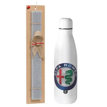 Alfa Romeo, Easter Set, metallic stainless thermos bottle (500ml) & scented flat Easter candle (30cm) (GRAY)