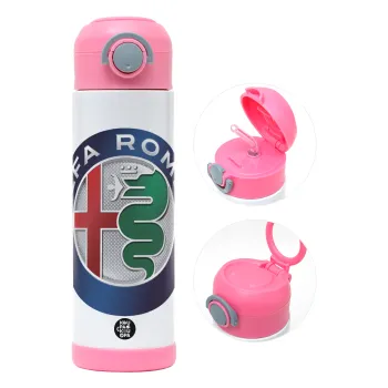 Alfa Romeo, Παιδικό παγούρι θερμό, ανοξείδωτο, με καλαμάκι ασφαλείας, ΡΟΖ (500ml)