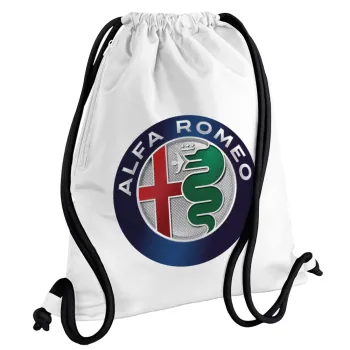 Alfa Romeo, Backpack pouch GYMBAG white, with pocket (40x48cm) & thick cords