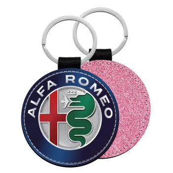 Alfa Romeo, Μπρελόκ Δερματίνη, στρογγυλό ΡΟΖ (5cm)