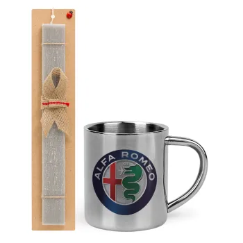Alfa Romeo, Easter Set, metallic thermal cup (300ml) & Easter aromatic flat candle (30cm) (GRAY)