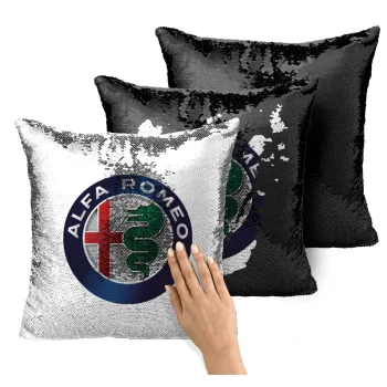 Alfa Romeo, Μαξιλάρι καναπέ Μαγικό Μαύρο με πούλιες 40x40cm περιέχεται το γέμισμα