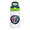 Children's hot water bottle, stainless steel, with safety straw, green, blue (350ml)