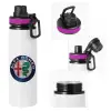 Metallic water bottle with safety lid, 850ml aluminum