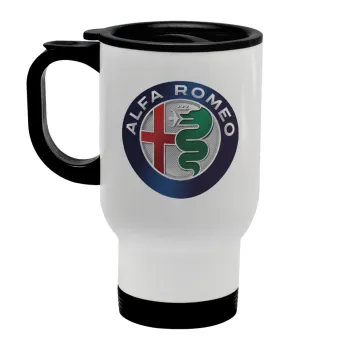 Alfa Romeo, Stainless steel travel mug with lid, double wall white 450ml