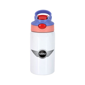 mini cooper, Παιδικό παγούρι θερμό, ανοξείδωτο, με καλαμάκι ασφαλείας, ροζ/μωβ (350ml)