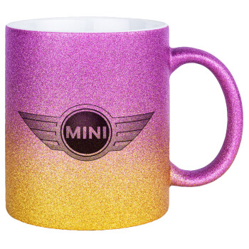 mini cooper, Κούπα Χρυσή/Ροζ Glitter, κεραμική, 330ml