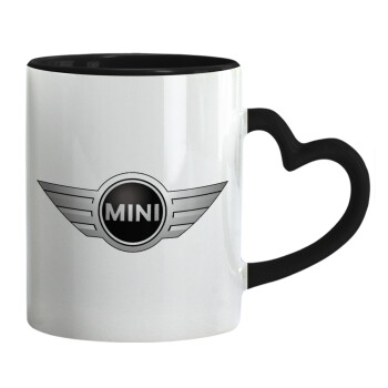 mini cooper, Mug heart black handle, ceramic, 330ml
