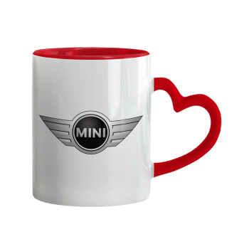 mini cooper, Κούπα καρδιά χερούλι κόκκινη, κεραμική, 330ml