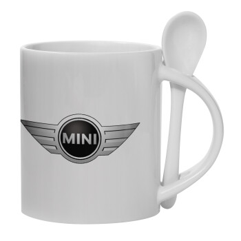 mini cooper, Ceramic coffee mug with Spoon, 330ml (1pcs)