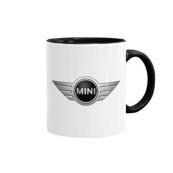 mini cooper, Κούπα χρωματιστή μαύρη, κεραμική, 330ml