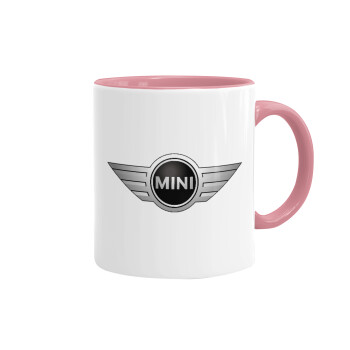 mini cooper, Κούπα χρωματιστή ροζ, κεραμική, 330ml