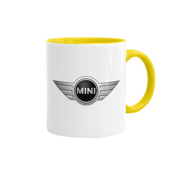 mini cooper, Κούπα χρωματιστή κίτρινη, κεραμική, 330ml