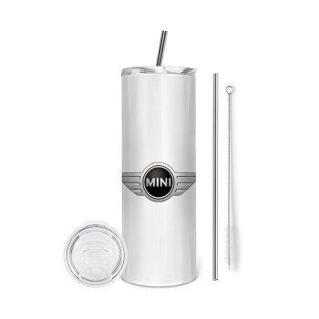 mini cooper, Eco friendly stainless steel tumbler 600ml, with metal straw & cleaning brush