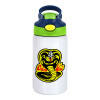 Cobra Kai Yellow, Children's hot water bottle, stainless steel, with safety straw, green, blue (350ml)