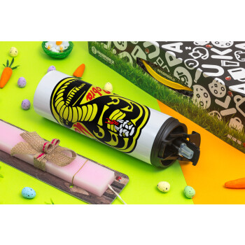 Cobra Kai Yellow, Easter candle,Travel Tumbler 2 Lids, with metal straw & cleaning brush & aromatic flat candle (30cm) (PINK)