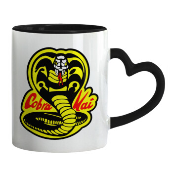 Cobra Kai Yellow, Mug heart black handle, ceramic, 330ml
