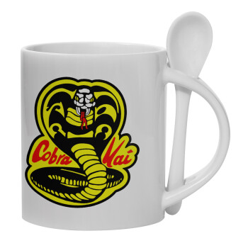 Cobra Kai Yellow, Ceramic coffee mug with Spoon, 330ml (1pcs)