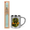 Easter Set, metallic thermal cup (300ml) & aromatic flat Easter candle (30cm) (TURQUOISE)