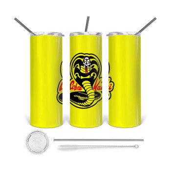Cobra Kai Yellow, Tumbler stainless steel 600ml, with metal straw & cleaning brush