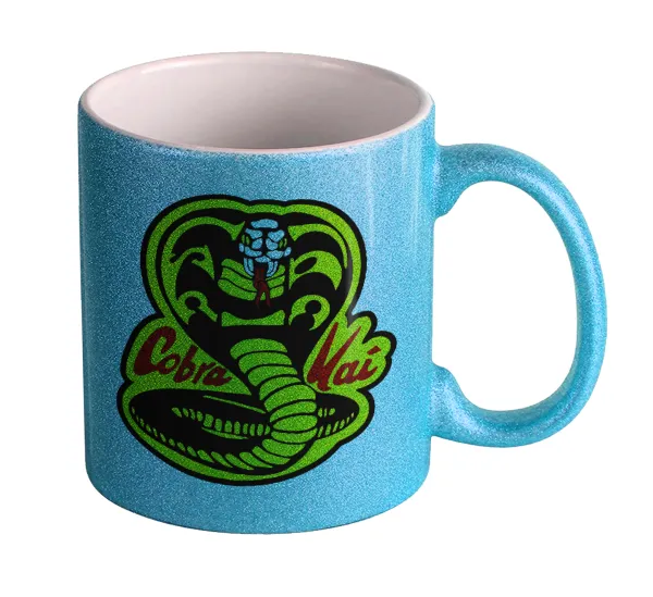 Cobra Kai Yellow — Light blue glitter mug that sparkles, ceramic, 330ml
