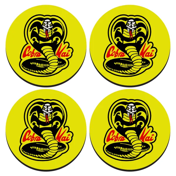 Cobra Kai Yellow — ΣΕΤ 4 Σουβέρ ξύλινα στρογγυλά (9cm)