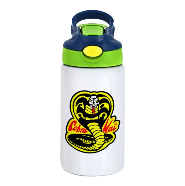 Cobra Kai Yellow — Children's hot water bottle, stainless steel, with safety straw, green, blue (350ml)