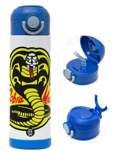Cobra Kai Yellow — Παιδικό παγούρι θερμό, ανοξείδωτο, με καλαμάκι ασφαλείας, ΜΠΛΕ (500ml)