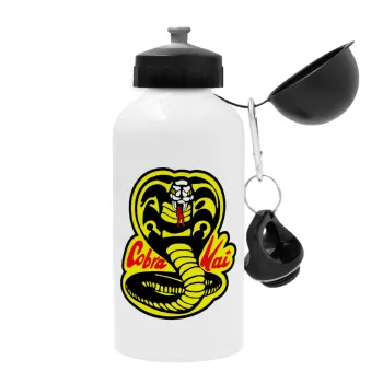 Cobra Kai Yellow, Metal water bottle, White, aluminum 500ml
