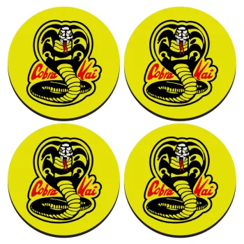 Cobra Kai Yellow, ΣΕΤ 4 Σουβέρ ξύλινα στρογγυλά (9cm)