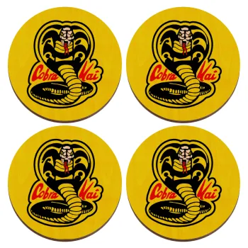 Cobra Kai Yellow, ΣΕΤ x4 Σουβέρ ξύλινα στρογγυλά plywood (9cm)