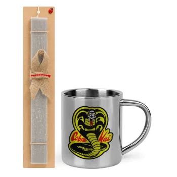 Cobra Kai Yellow, Easter Set, metallic thermal cup (300ml) & Easter aromatic flat candle (30cm) (GRAY)