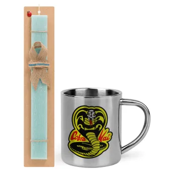 Cobra Kai Yellow, Easter Set, metallic thermal cup (300ml) & aromatic flat Easter candle (30cm) (TURQUOISE)