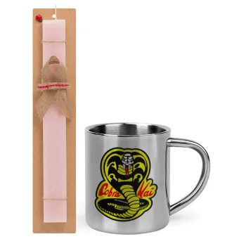 Cobra Kai Yellow, Easter Set, metallic thermal cup (300ml) & aromatic flat Easter candle (30cm) (PINK)