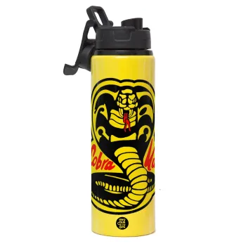 Cobra Kai Yellow, Μεταλλικό παγούρι νερού με καπάκι ασφαλείας, αλουμινίου 850ml