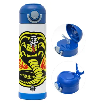 Cobra Kai Yellow, Παιδικό παγούρι θερμό, ανοξείδωτο, με καλαμάκι ασφαλείας, ΜΠΛΕ (500ml)