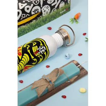 Cobra Kai Yellow, Πασχαλινή Λαμπάδα με παγούρι μεταλλικό (620ml, stainless steel) & κερί αρωματικό πλακέ (30cm) (ΤΙΡΚΟΥΑΖ)